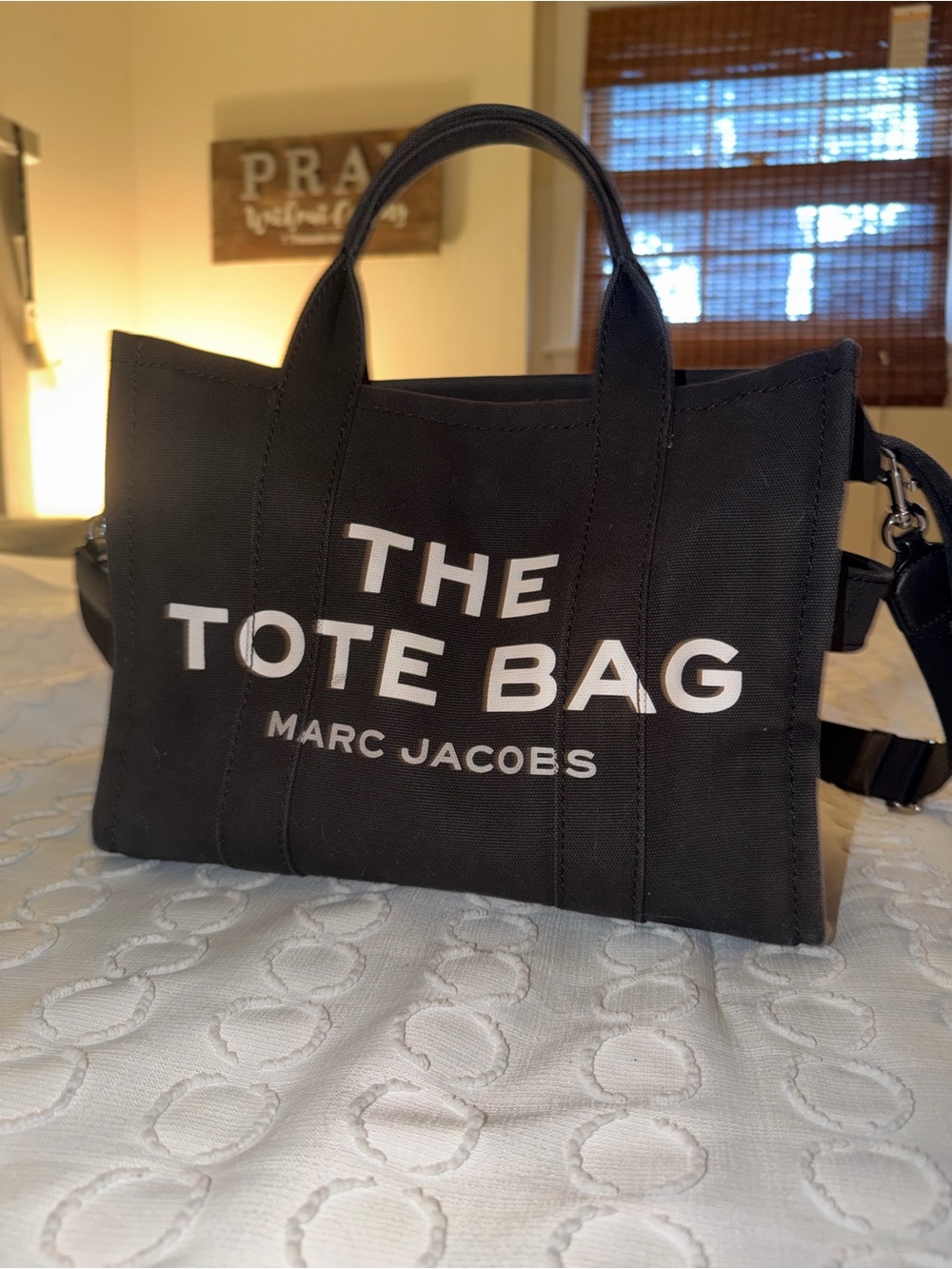 Marc Jacobs Black Canvas 'The Tote Bag' with White Logo